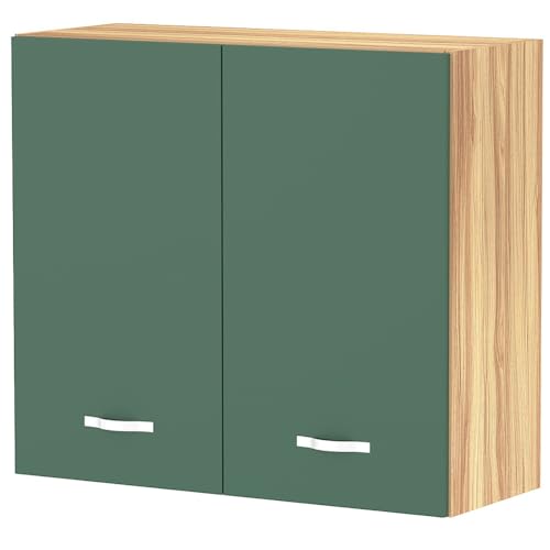 Shally Dogan Pensile Scolapiatti con Vassoio Salvagoccia da Cucina, Mobile a Parete in Legno Resistente, Armadio Sospeso con Due Ante e Due Ripiani, Dimensioni 80 x 32 x 72H cm (Verde)