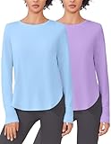 PINSPARK 2 Pack Long Sleeve Shirts for Women Quick Dry Lightweight Workout Tops with Side Slits for Jogging...