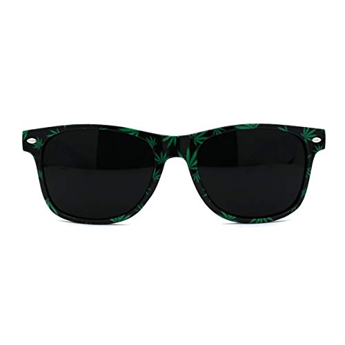 Super Dark Lens Pot Leaf Print Hipster Horn Rim Sunglasses