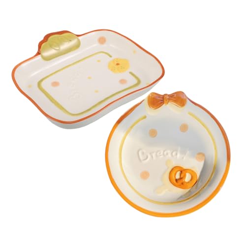 Operitacx 2 Pièces Assiettes Céramique Adorables pour Desserts et Pains Capacité pour Biscuits et Snacks Plats de Service Créatifs et Faciles à Nettoyer pour Usage Domestique et Photographie
