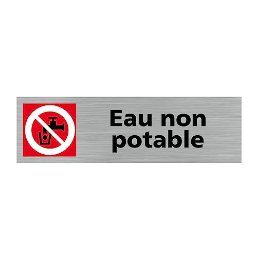 Signalétique.biz France - Plaque de porte Eau non potable (Q0292) - 170 X 50 mm - Adhésif aspect aluminium brossé