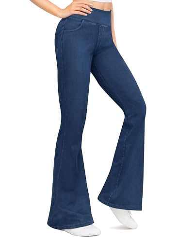 CLOZOZ Flared Jeans for Women High Waisted Stretchy Pull On Bell Bottom Flare Leggings with Pockets2