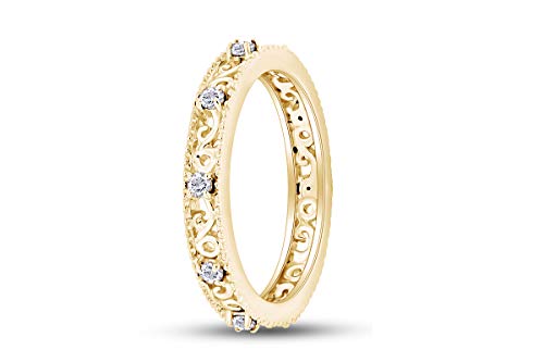 Stackable Ring for Women, 14K Gold Over 925 Sterling Silver with Round Cut White Cubic Zirconia, Dainty Band Ring Jewelry Gift for Her (Band width 3.5mm)3