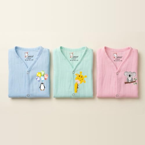 Image of ZAMB-BO 100% Muslin Cotton Baby Jabla Pack of 3 | Front Open Newborn Shirt | Soft Breathable Clothes for Infant Boys & Girls