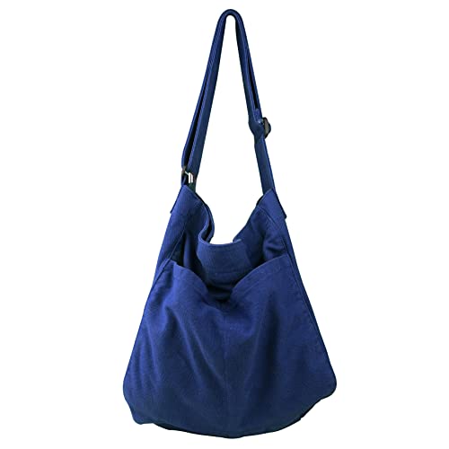 Image of Canvas Hobo Crossbody Shoulder Tote Bag for Women and Men W /Multi-pocket Casual Purse Messenger Bags Travel Work