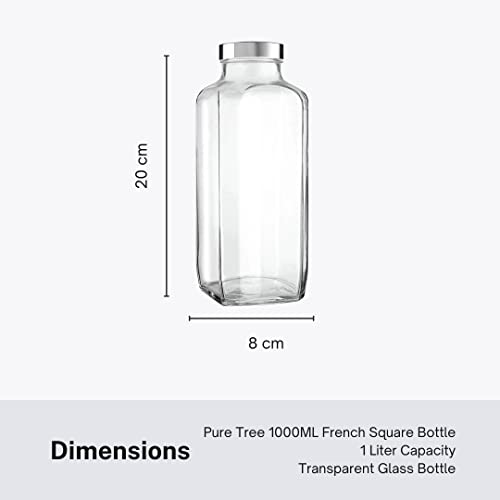 Image of Glass Water Bottle French Square 1000 ml | Food Grade Transparent Glass Bottle for Fridge, MIlk, Smoothie and Juice | Home Use Water Bottle (2)