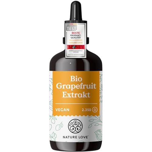 NATURE LOVE® Bio Grapefruitextrakt - 2.600 mg Grapefruitextrakt / 100ml - Laborgeprüft und Bio zertifiziert - Grapefruit Extrakt aus Kern und Schale - Hochdosiert, vegan und in Deutschland produziert