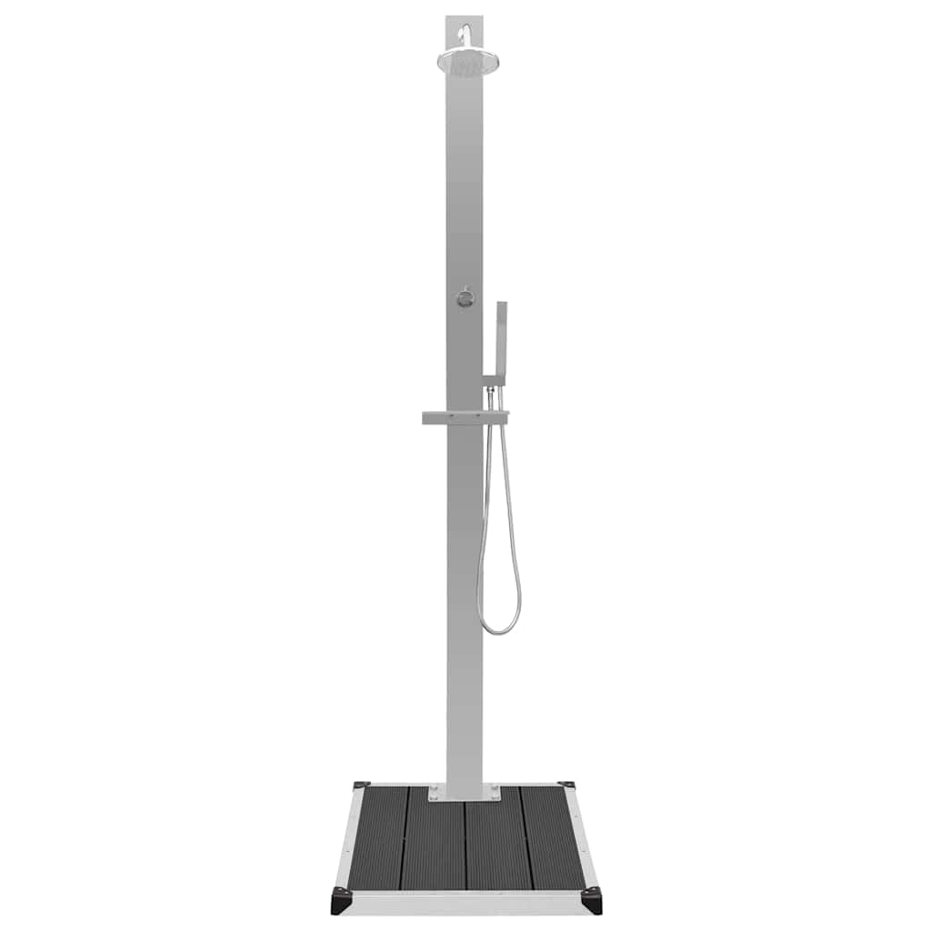 vidaXL Ducha de Jardín con Plato Sistema Protección Higiénica Panel con Base Duradera Resistente Multiuso Bonito Curvado Acero Inoxidable WPC