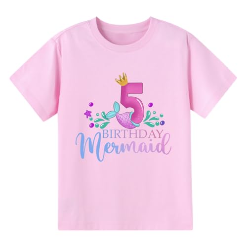 Girls Birthday Shirt 2nd 3rd 4th 5th 6th Girls B-Day Outfits Mermaid Theme Cotton Short Sleeve Tee Tops