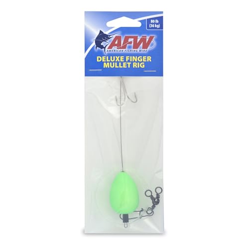 AFW Deluxe Finger Mullet Rig, 80 lb, Clear Mono Line, 1.25 in, Green Pear Float, 2/0 Split Hook, 1pc