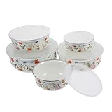 VANZACK 5 piezas Cuencos Esmaltados con Tapa Boles para Ensalada y Sopa Recipientes Ligeros y Portátiles para Almacenar Alimentos Aptos para Uso Diario y Transportar Comidas Variadas