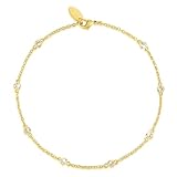 HIROM JOINS 14K Gold Anklets for Women Non Tarnish 1/5 Carat Diamond Ankle Bracelets Waterproof Anklet Bracelet for Womens Box Station Chain Design Jewelry 3 Sizes 11in