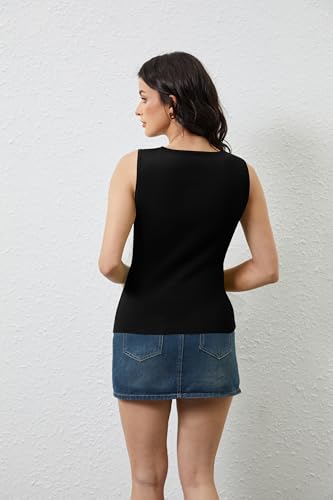 Image of OLAPTA Women Asymmetrical Button Down Side Split Sleeveless Tank Tops Boat Neck Slim Fit Summer Casual Side Button Knit Vest