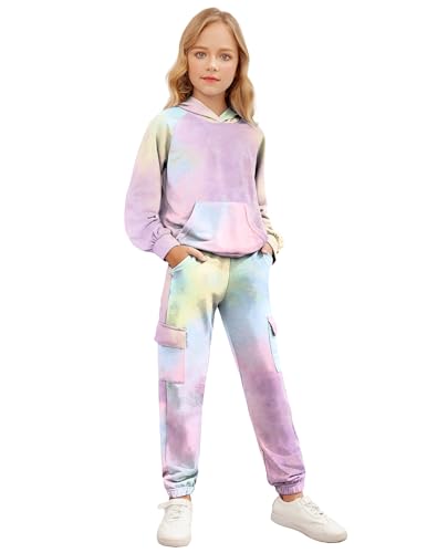 Arshiner 2 Pieces Tracksuits Outfits Girls Tie Dye Sweatsuits Long Sleeve Sport Sweatshirts and Sweatpants with Pockets2