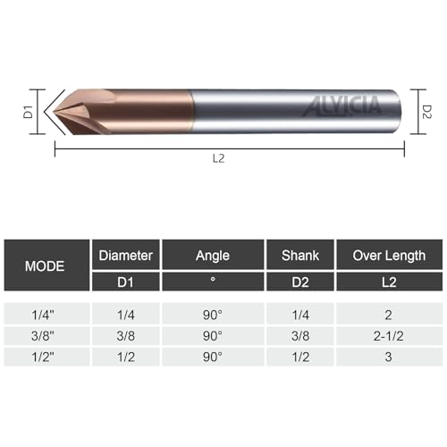Image of 1 /2 inch Carbide Chamfer End Mill 90 Degree - V Groove, 4 Flutes TISIN Coating Mill Bits Sets for Alloy Steels, Hardened Steels