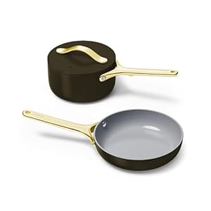 Caraway Mini Cookware Set – Non-Stick Ceramic Fry Pan (1.05 qt, 8″) Sauce Pan (1.75 qt) & Storage Rack – Non Toxic, PTFE & PFOA Free – Oven Safe & Stovetop Agnostic (Gas, Electric & Induction) – Black