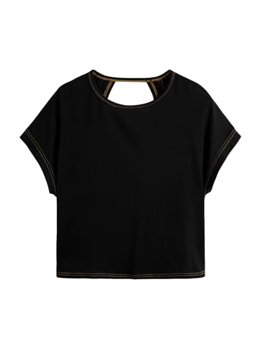 Image of RoseSeek Women's 3 Packs Open Back Tops T Shirt Criss Cross Cut Out Tee Short Sleeve Crewneck Summer Backless Tops