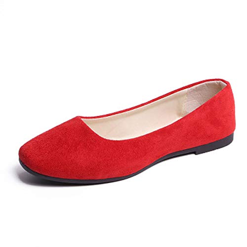 Sailing Lu Square Toe Shoes Women Solid Ballet Flats Comfort Solid Flat Shoes For Work Slip On Moccasins Red Size 9.5 #TOP8