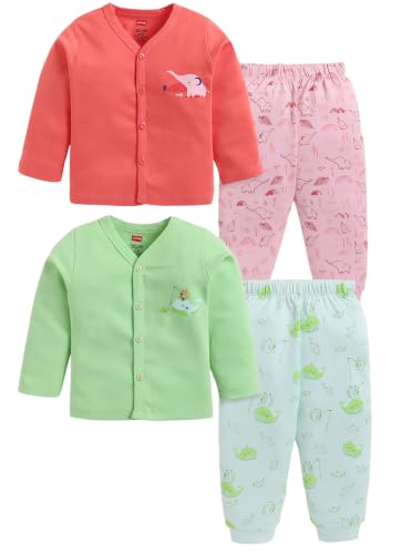 Image of LuvLap Baby Boys & Girls Regular Fit 100% Cotton Half Sleeves Jhabla & Shorts Set Pack of 2