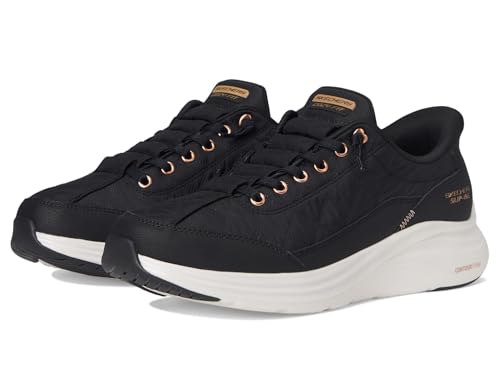 Skechers Tenis sin cordones para mujer Contour Foam-Cozy Fit Golden Hour sin cordones, negro rosa dorado, 7 Wide