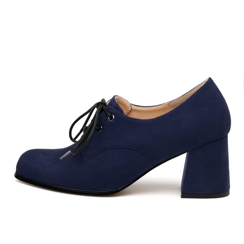 Women's Chunky Heeled Oxfords Square Toe Mid Heels Lace-up Shoes Comfortable Business Dress Pump Shoes for Work2