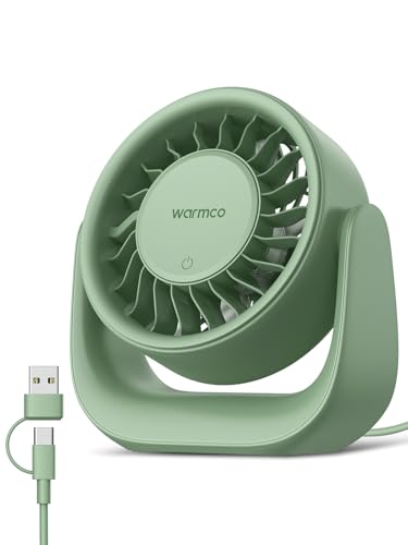 Warmco Ventilador de escritorio USB, control táctil de 3 velocidades, alimentación 2 en 1 USB-A y USB-C (sin batería), inclinación de 120° ajustable, cubierta extraíble, ventilador de mesa compacto Warmco Ventilador de escritorio USB, control táctil de 3 velocidades, alimentación 2 en 1 USB-A y USB-C (sin batería), inclinación de 120° ajustable, cubierta extraíble, ventilador de mesa compacto