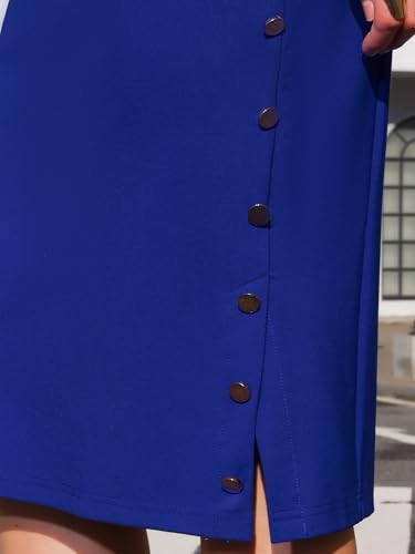 Women's Knee Length Pencil Dress Short Sleeve Button Decor Business Work Bodycon Dresses4