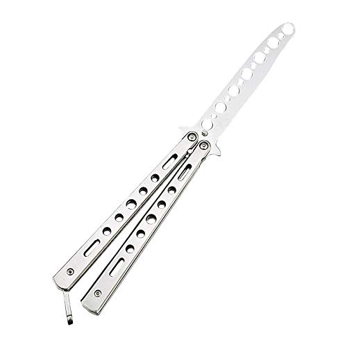 Practice butterfly knife, titanium alloy butterfly knife, all-steel knife, color practice knife, bladeless practice knife (silver)