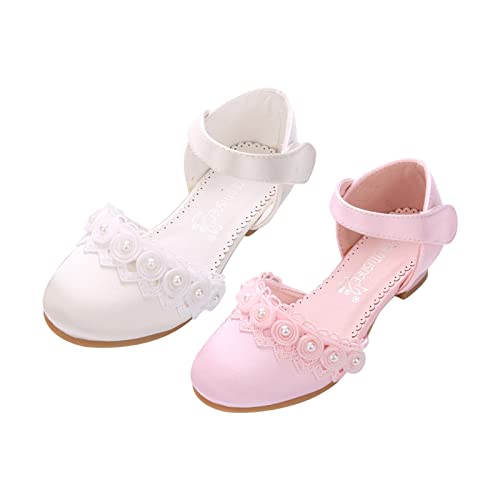 Kids/Children/Little Girls Dress Shoes Pumps Low Heels Sandals Princess School Wedding Party Dance (White, 3.5 Big Kids)2