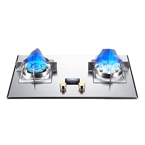 Gas Stove Cooktop,30 Inches Stainless Steel Cooktop Double Burner, Desktop and Recessed Installation Suitable for Kitchen and Camping Rvs,5.2/7.2KW (Color : B, Size : LPG)