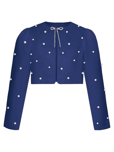 YEAHDOR Kids Girls Beaded Flower Girl Satin Bolero Shrug Long Sleeve Cropped Cardigan Evening Dress Cover Up