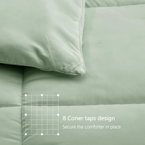 Image of TEXARTIST Premium 2100 Series Queen Comforter All Season Breathable Sage Green Comforter Soft 4D Spiral Fiber Quilted Down Alternative Duvet Insert with Corner Tabs Luxury Hotel Style (88 inchx88 inch)