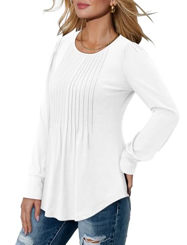 BETTE BOUTIK Long Sleeve Shirts for Women Fall Tops Dressy Blouses Crewneck Tunic Tops for Leggings S-3XL