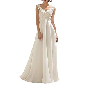 Abaowedding Women’s Wedding Dress Lace Double V-Neck Sleeveless Evening Dress