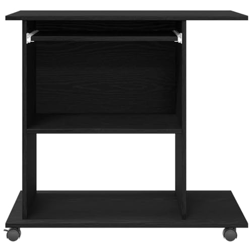 Bureau ordinateur 80 cm chêne noir mobile avec niches de stockage intégrées