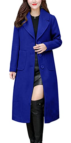 chouyatou Women's Big Notch Lapel Single Breasted Mid-Long Wool Blend Coat (Medium, Royal Blue)