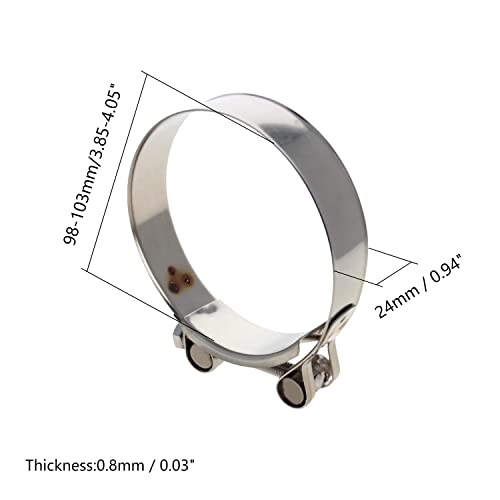 Juvielich T-Bolt Hose Clamp,Clamp Range 98-103mm,for Fuel Pump Filter Hose Plumbing Silver 2pcs