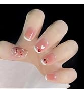 24Pcs Press on Nails Medium-length Kits 12 Sizes French Nail Tip Square Full Cover with Nail Tool...