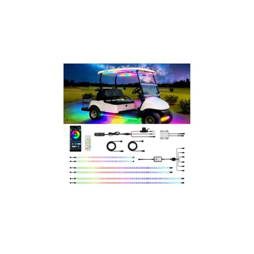 ROLiGHTiC 6 Pcs RGB+IC Golf Cart Underglow Light Strip with Roof Canopy Lights 12V-80V Dream Color Chasing Light for EZGO Yamaha Club Car Remote and APP Control Voltage Reducer Included