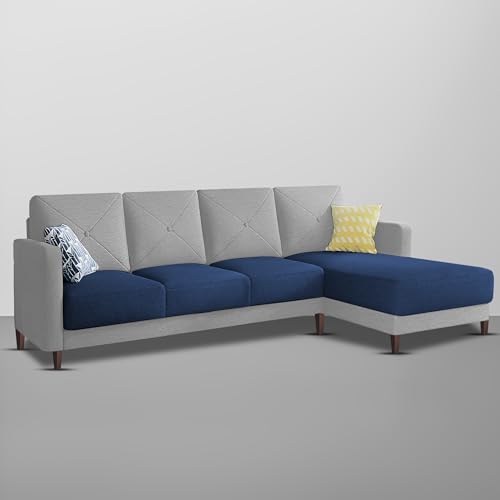Image of Baloney RHS 6 Seater L Shape Sofa Set for Living Room (Blue Grey Fabric) Premium Fabric Sofa