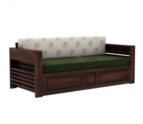 Image of Mamta Furniture Sheesham Wood Foster 3 Seater Sofa Cum Bed for Living Room Three Seater Sofa Bed for Home Sofa Com Bed Sheesham Wood |(Walnut Palm Leaf Stripes)