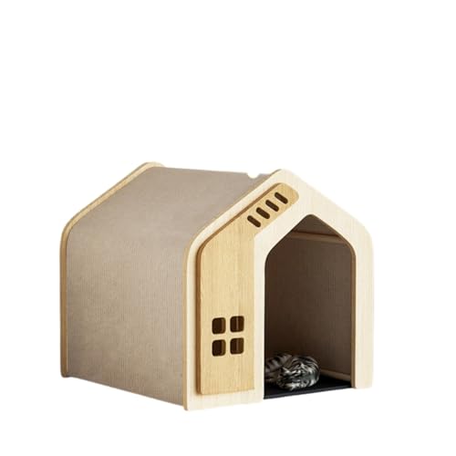 KOGB 無垢材製の日よけ・雨よけペットハウス、屋内・屋外兼用で 犬小屋・猫ベッド、フロアマット付きで組み立て簡単、ヴィラスタイルのケージ (非常に厚い天井,L)