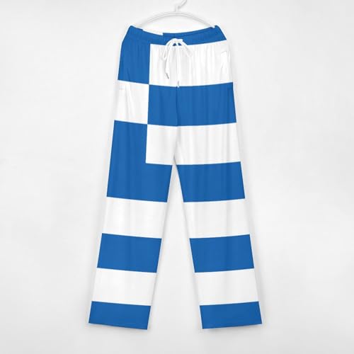 Flag of Greece Pajama Pants for Men Women Printed Sleep Pants Soft Lounge Sleepwear Bottom with Pockets 6