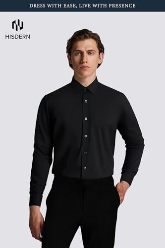 Image of HISDERN Mens Business Dress Shirts Long Sleeve Casual Button Down Shirt Formal Inner Collar Contrast Shirt for Men Wedding
