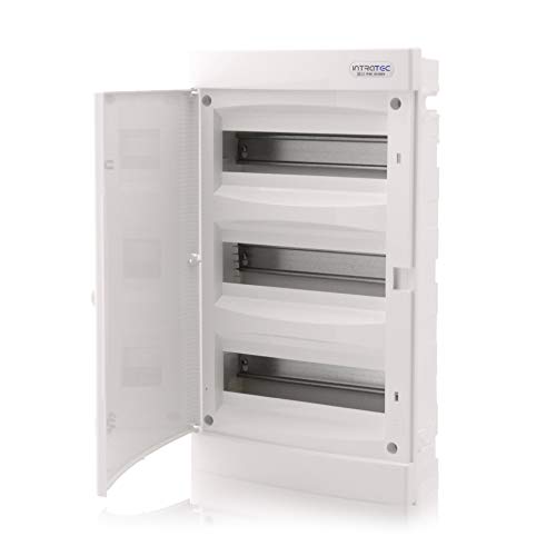 Intratec Cuadro de distribución empotrado Intratec, IP40 – Caja de distribución interior, con puerta blanca, para instalación en espacios secos, de tres filas, 36 módulos, 482 x 283 x 106 mm