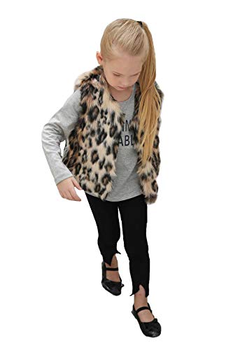 Simsly Baby Girls Fur Vest Sleeveless Faux Fur Waistcoat Winter Warmer Jacket Coat for Winter and Autumn(Leopard) (3X-Large)