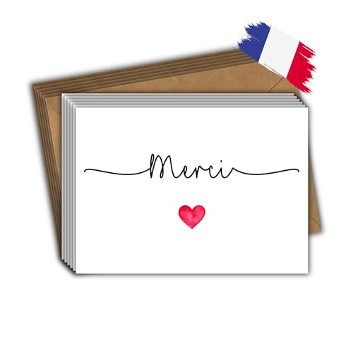 EVTI Lot 10 Cartes merci avec enveloppes craft, Cartes de Remerciements pour Mariage, Baptême, Communion, Anniversaire, Fête, Retraite, Naissance, Modèle Blanc