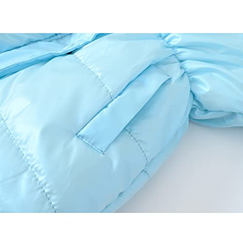 Girls Winter Coats Hooded Sherpa Lined Lightweight Jacket Thick Warm Puffy Cotton Floral Print Jackets Outerwear (Light blue, 6-7 Years)4