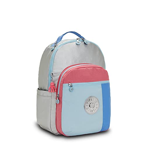 Kipling Mochila Seoul grande metálica para laptop de 15 polegadas prata brilhante