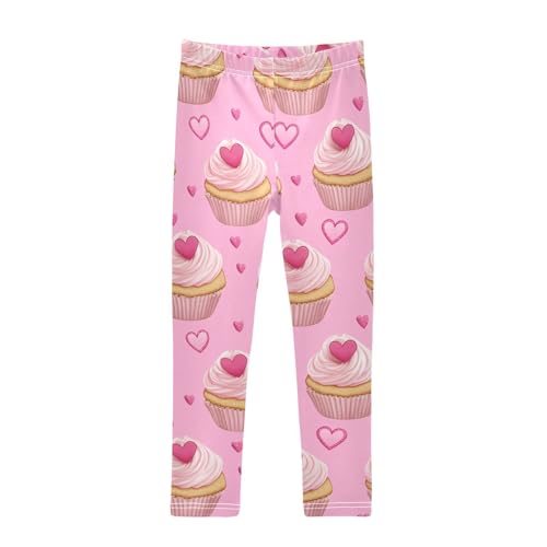 Wusikd Cute Pink Cupcakes Girls' Leggings Toddler Doodles Heart Kids Yoga Pants Dance Active Tights 4T